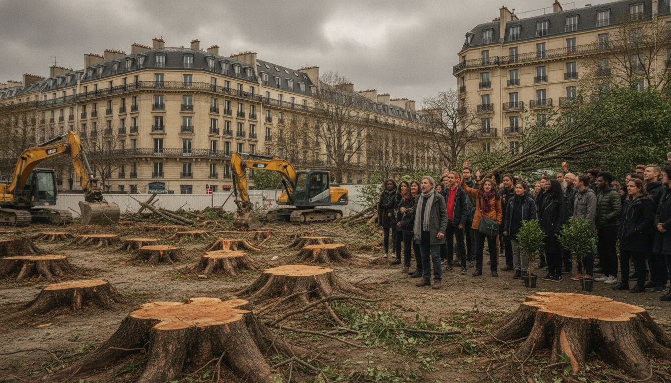 Un projet immobilier à Paris provoque l’abattage d’une vingtaine d’arbres, suscitant la colère des riverains un projet immobilier à paris déclenche la polémique après l'abattage d’une vingtaine d’arbres, suscitant l’indignation des riverains attachés à leur environnement.