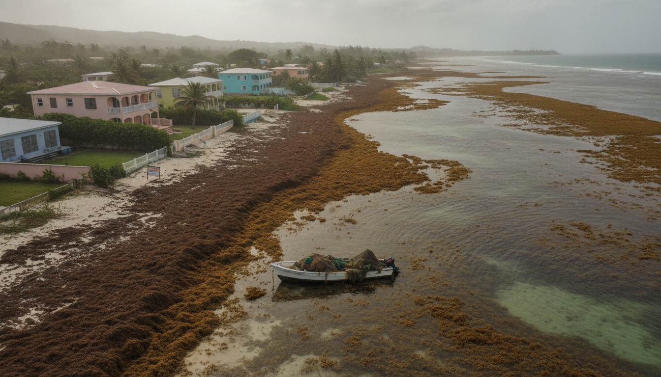 En Guadeloupe et en Martinique, les marées d’algues sargasses provoquent une chute spectaculaire des prix immobiliers pouvant atteindre 30 % en guadeloupe et en martinique, les marées d’algues sargasses entraînent une baisse spectaculaire des prix immobiliers pouvant atteindre 30 %, impactant fortement le marché local.